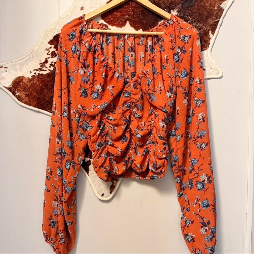 Free People Orange Floral Blouse